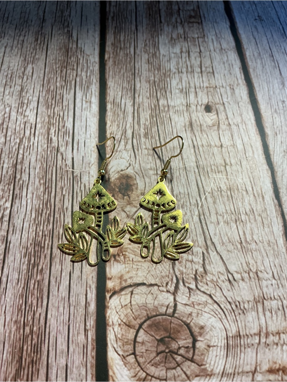 Gold Tone Mushroom Earrings